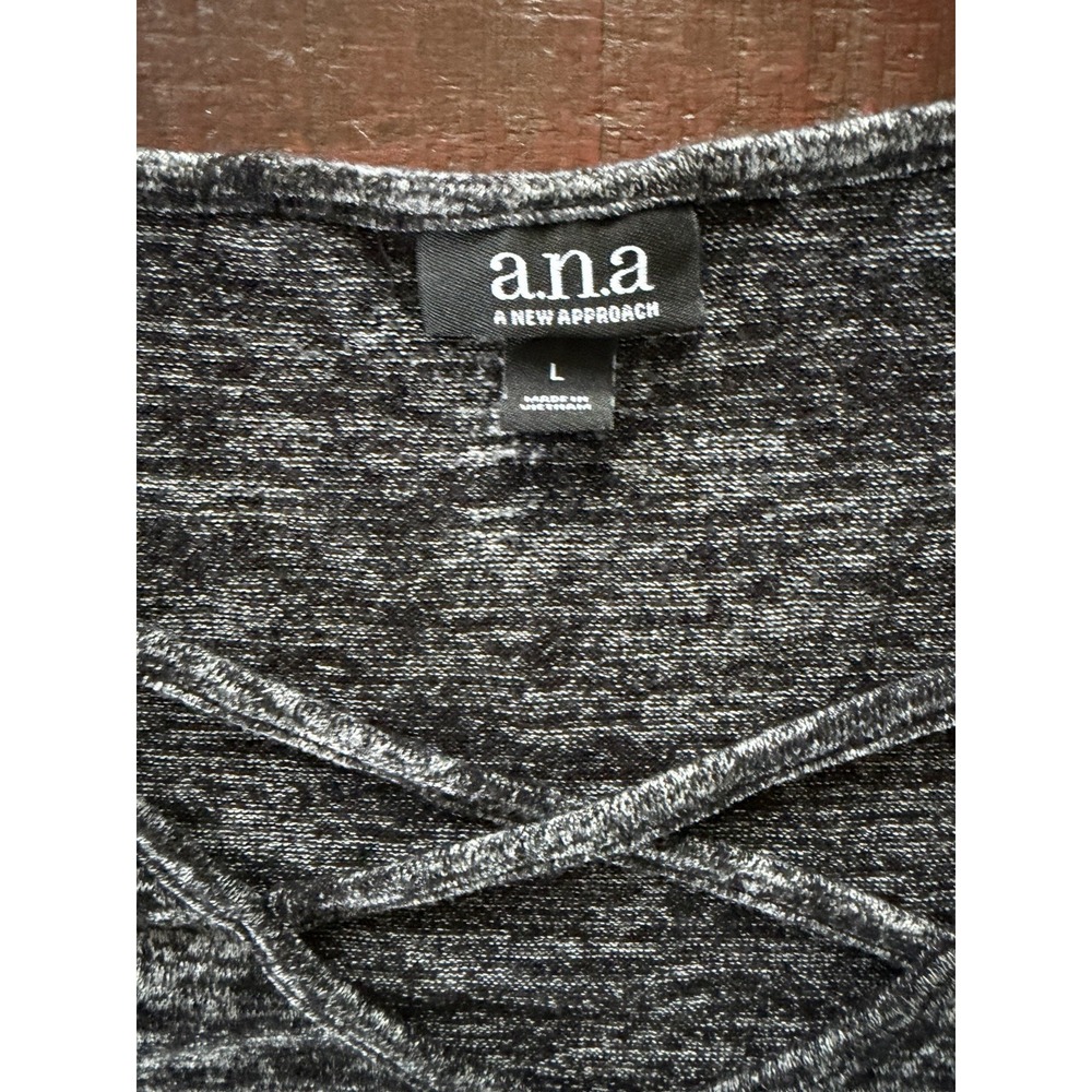 a.n.a Women's L Heather Black Criss-Cross Neck Short Sleeve Sweater | SKU 0243 - Picture 5 of 6